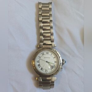 Cartier Stainless Steel Silver Men's Watch with White Dial